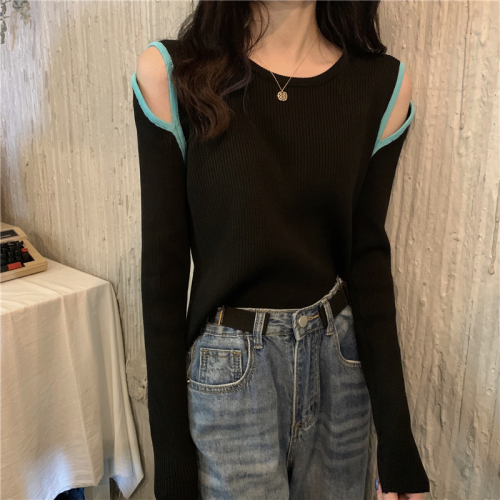 Real photos of new slim off-shoulder design long-sleeved sweater tops