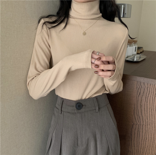 Real shot, real brushed thickened turtleneck bottoming shirt, autumn and winter slim solid color long-sleeved T-shirt