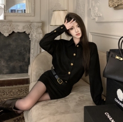 Shot Paris Never Sleeps Bodice-Skirt Matching Dress Nubuck Faux Leather Body Shaping Slimming Dress