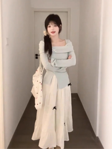 Early autumn outfit with a complete set of dresses for women, 2024 new Korean style for small people, elegant long skirt suit