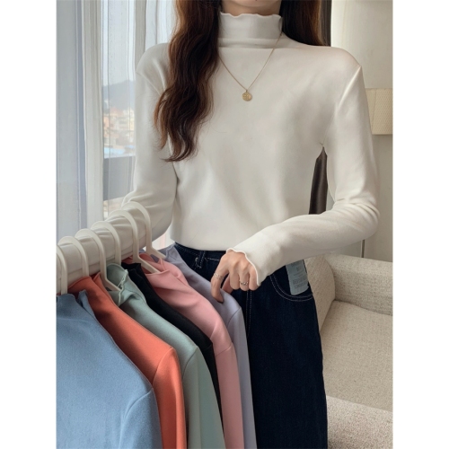 Real shot double-sided German velvet warm autumn and winter half turtleneck Korean version 2024 new bottoming shirt top for women