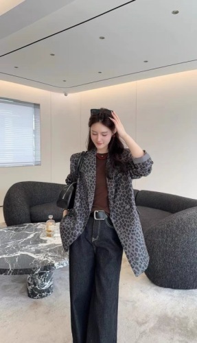 2271 leopard print blazer for small women autumn new Korean style loose and versatile long-sleeved casual blazer