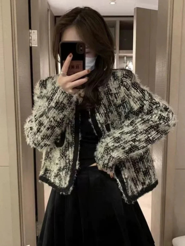 Design sense niche braided small fragrant style short coat women's autumn and winter small American retro high-end jacket top