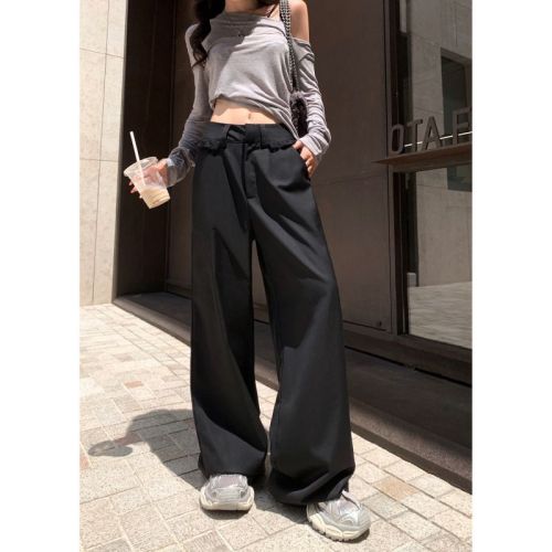 Real shot!  !  Fungus-edged lace pull-on casual trousers slim straight-leg floor-length trousers