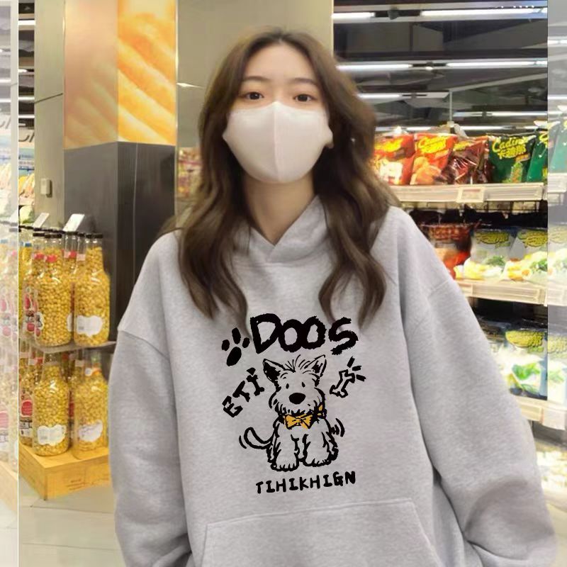 High-quality cotton blend CVC ribbed women's hooded print sweatshirt, regular thermal-lined