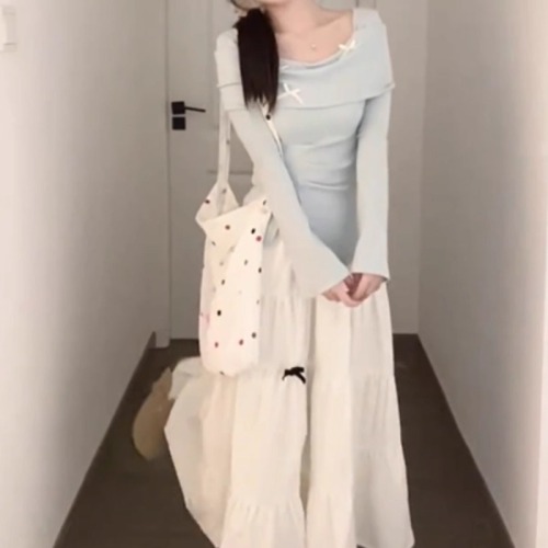 Early autumn outfit with a complete set of dresses for women, 2024 new Korean style for small people, elegant long skirt suit