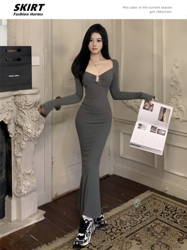 SKIRT Slim and slim long-sleeved dress for women in autumn and winter, high-end knitted inner long skirt