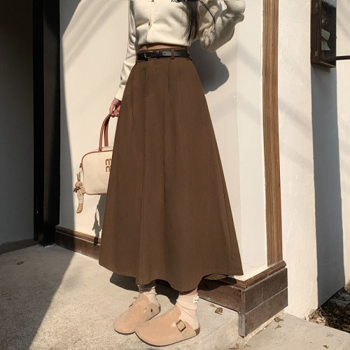 Actual shot~Autumn new A-line skirt, high-waisted slimming mid-length umbrella skirt