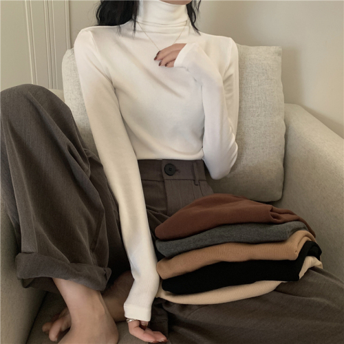 Real shot, real brushed thickened turtleneck bottoming shirt, autumn and winter slim solid color long-sleeved T-shirt