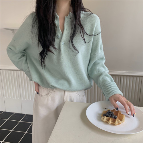 Real shot, real autumn and winter new Korean style loose button design knitted sweater