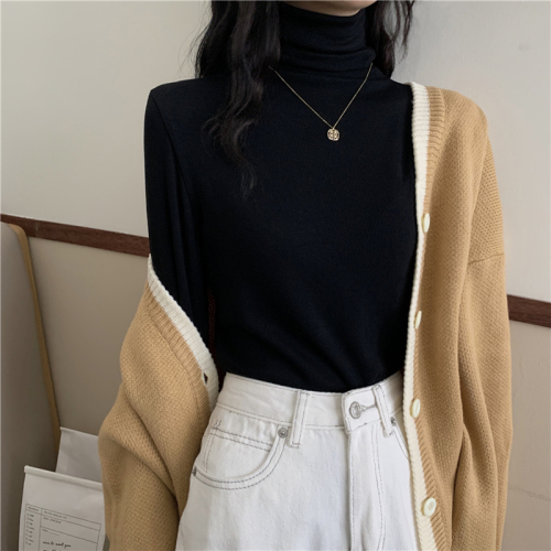 Real shot, real brushed thickened turtleneck bottoming shirt, autumn and winter slim solid color long-sleeved T-shirt