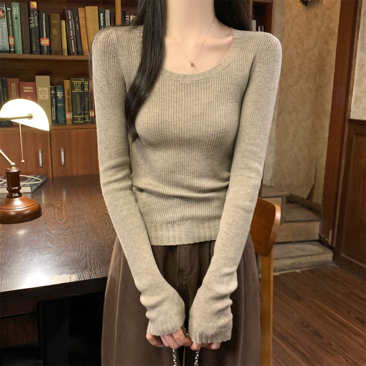 Actual shot of autumn and winter Korean style slim-fitting, simple and versatile 6 wool sweater pullover bottoming long-sleeved top