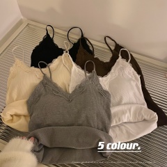 Spring pure lust lace splicing camisole with sexy design and V-neck sleeveless bottoming top