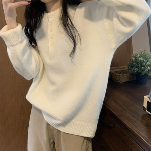 Real shot, real autumn and winter new Korean style loose button design knitted sweater