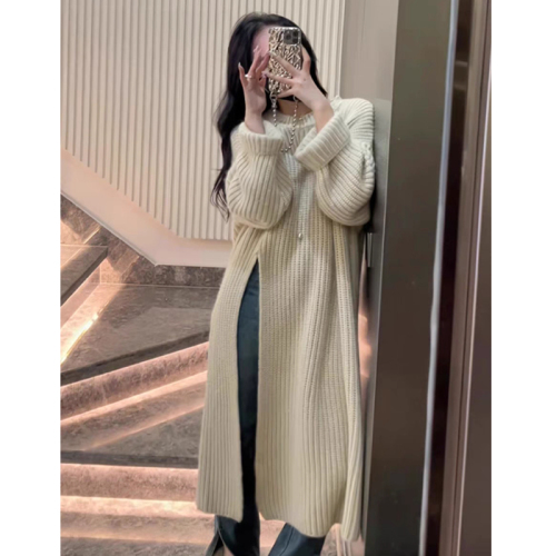 Korean style lazy style sweater skirt for women 2024 spring and autumn new loose pullover side slit over the knee mid-length knitted skirt