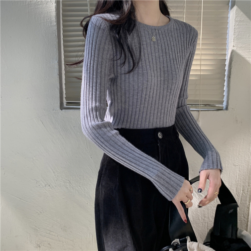 Real Shot Autumn/Winter Fitted Crewneck Knit Sweater for Women