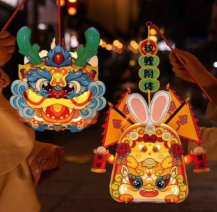 Mid-Autumn Festival lantern projection national trend rabbit luminous children's portable three-dimensional lantern handmade diy material package palace lantern