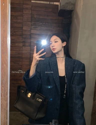 Just Ouyang 9/6 20 o'clock high-end handmade gilt dark fragrance tweed small fragrance style suit jacket