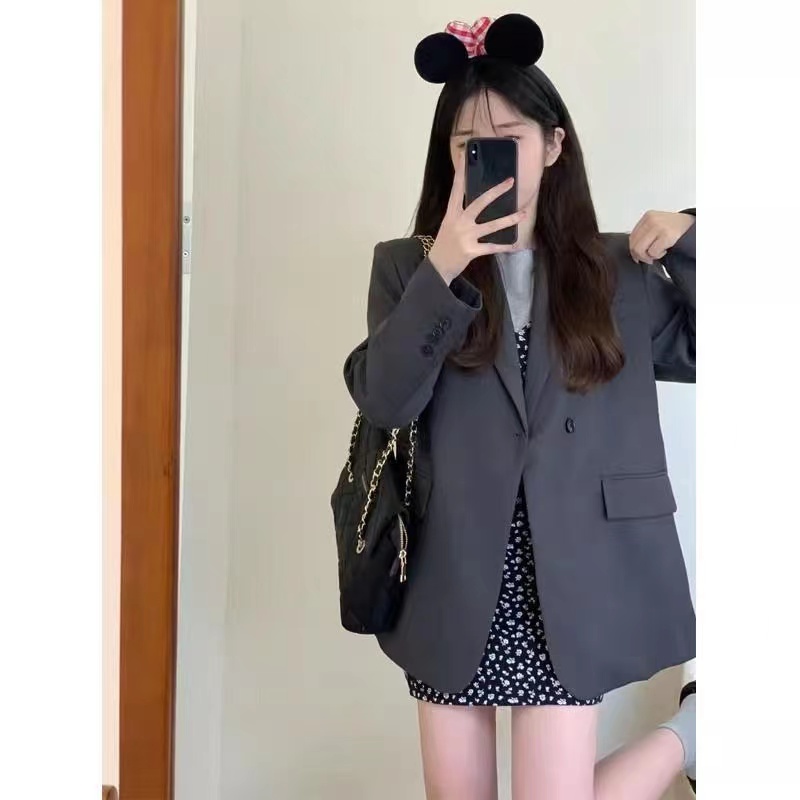 Suit jacket women's mid-length 2024 new Korean version spring and autumn gray loose high-end small suit top