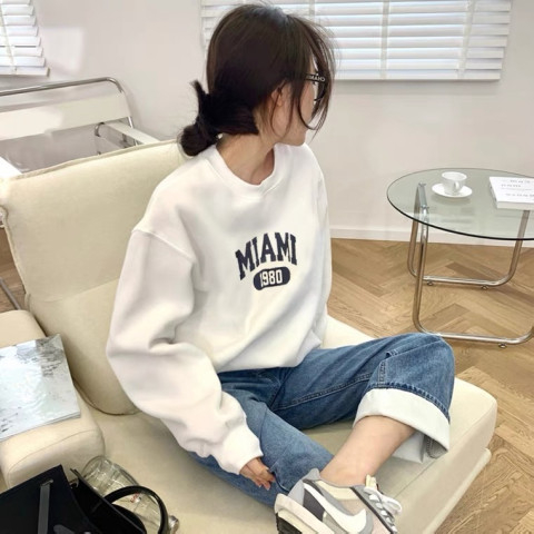 Urban Chic Hong Kong Style Super Hot Capless Sweatshirt for Women Autumn/Winter Trendy Insta Korean Version Loose Fleece Thick Streetwear 9033