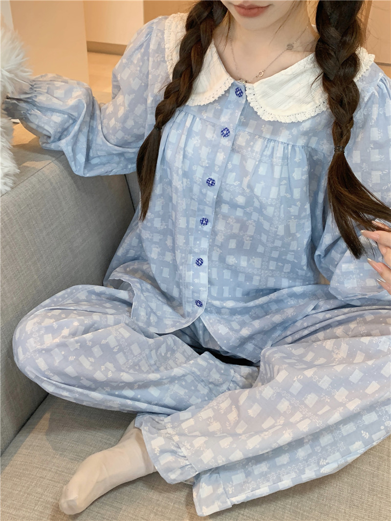 Shot Korean-style loose and casual sweet doll collar loose and simple autumn long-sleeved long pants home wear outerwear