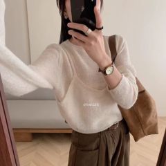 Dongmen 2024 Autumn/Winter Sweet Strappy Camisole Set for Women Casual Loose Matchy Matchy Knit Sweater