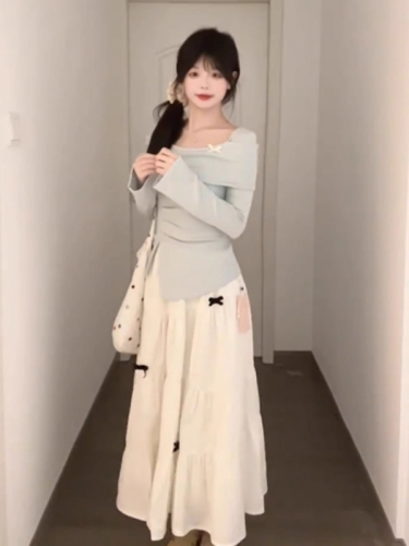 Early autumn outfit with a complete set of dresses for women, 2024 new Korean style for small people, elegant long skirt suit