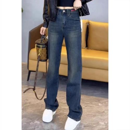 Official picture of plus size straight jeans for women 2024 autumn new slim pants loose casual trousers