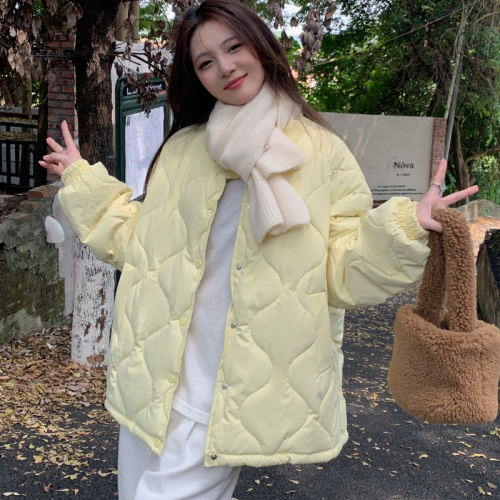 Real shot of milk bear hug, diamond oversize new cotton jacket, loose slimming fashionable short student jacket for women