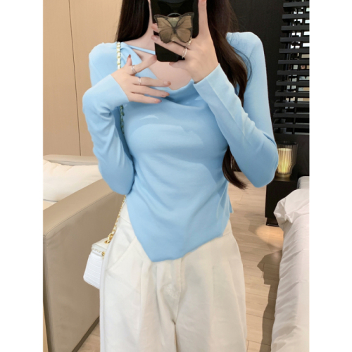 908#Real Shot Rayon 1*1 Autumn Design Gentle Purity Sweet Spicy Belly Covering Long Sleeve T-shirt Women's Top