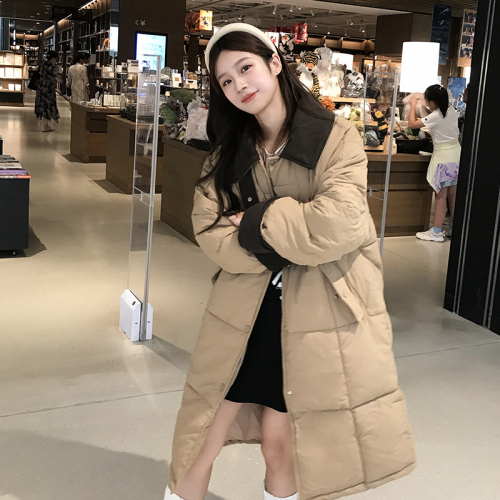 Corduroy Lapel Spliced ​​Down Jacket Women's 2024 New Long Over-the-Knee Thickened Warm Korean Style Large Size Jacket