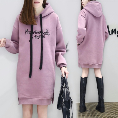 Women's Thick Fleece Padded Hooded Sweatshirt with Embroidered Letter Long-Sleeve Sweatshirt - Autumn/Winter New Arrival European Style