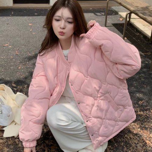 Real shot of milk bear hug, diamond oversize new cotton jacket, loose slimming fashionable short student jacket for women