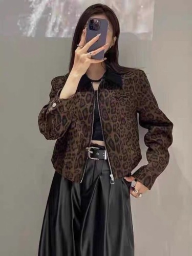 ycg European Leopard Print Short Jacket Women's 2024 Autumn New Style Western Style Versatile Casual Little Jacket Top