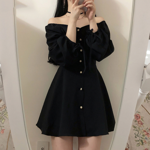 Spring and Autumn new style fat mm Hepburn style petite dress plus size imperial sister style single breasted waist slimming little black dress