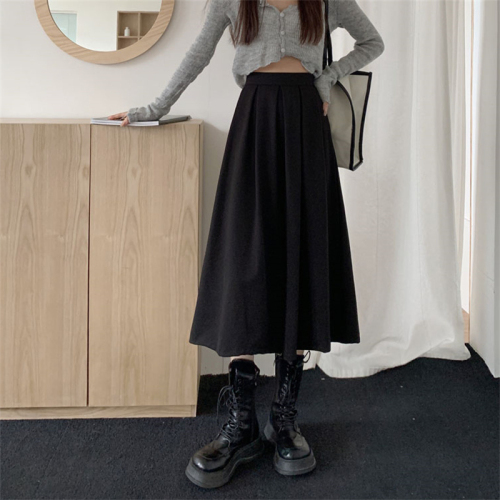 Autumn 2024 new style pleated skirt for women, simple ladylike high waist