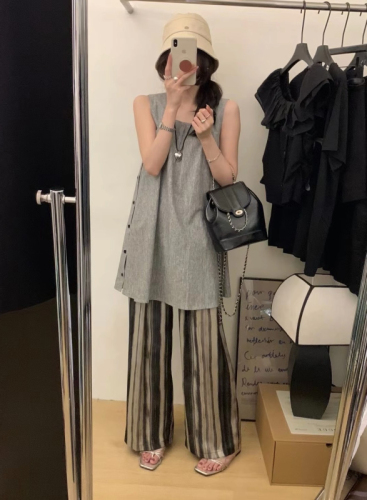 Niche design side button vest dress for women summer loose casual sleeveless A-line skirt for small people