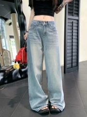 Photographed Fall Straight Leg Wide Leg Floor-Length Pocket Jeans