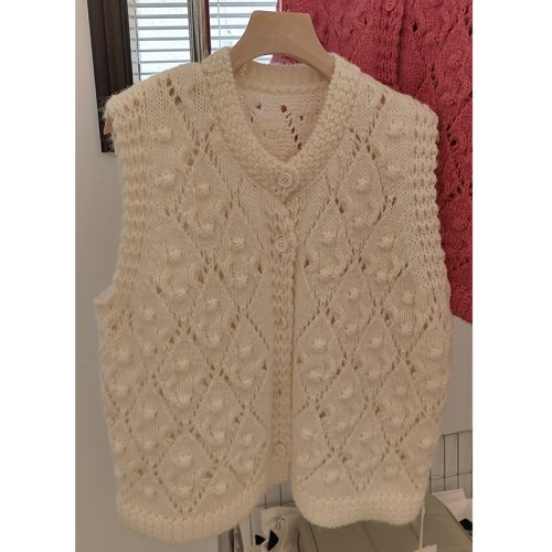 2024 New Korean Style Hollow Mohair Knitted Vest Women's Short Vest Waistcoat