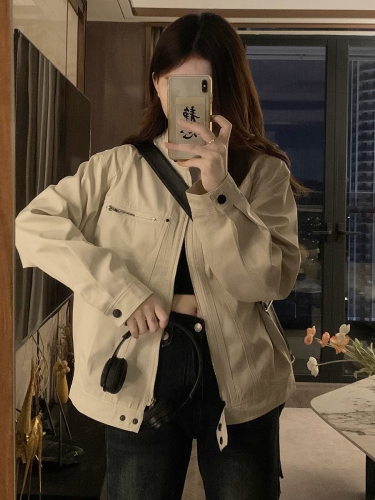 Off-white work jacket women's short 2024 spring and autumn new Korean style small versatile casual jacket trendy tops