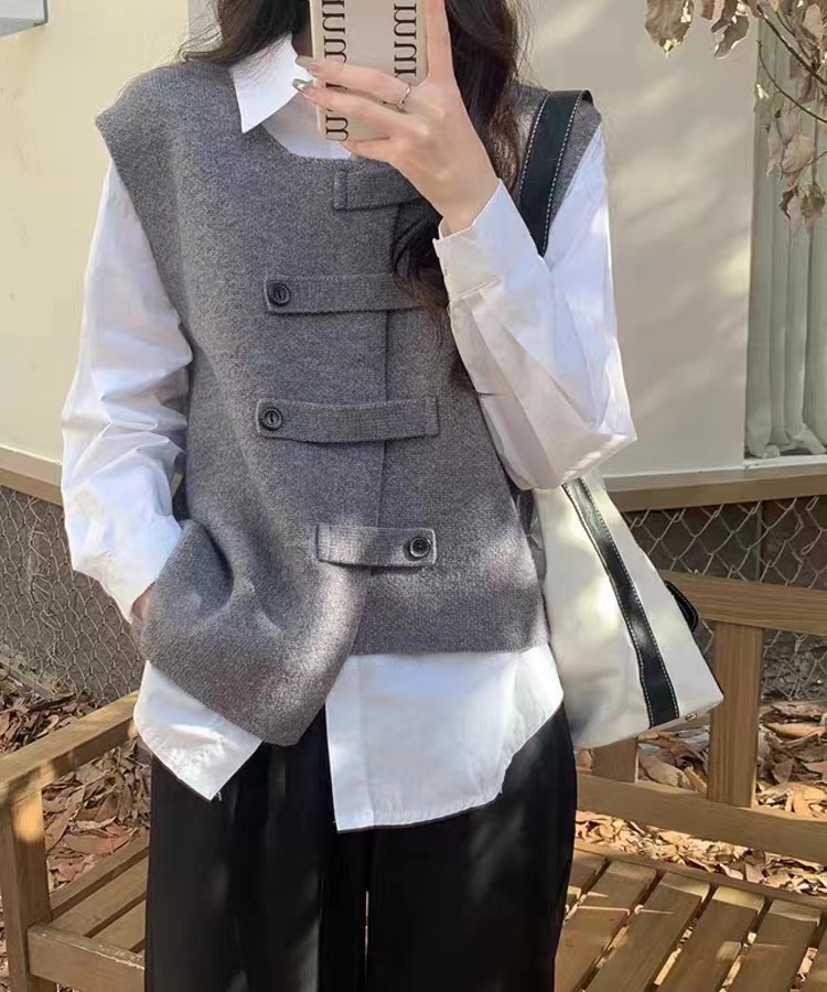 2024 Autumn New Irregular Vest Vest Women's Design Niche Stackable Vest Cardigan Top