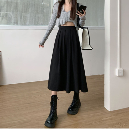 Autumn 2024 new style pleated skirt for women, simple ladylike high waist