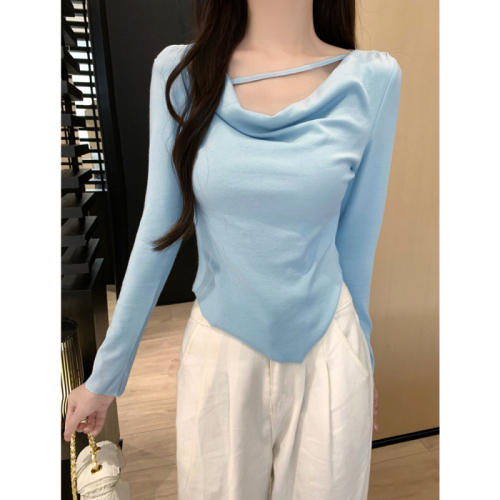 908#Real Shot Rayon 1*1 Autumn Design Gentle Purity Sweet Spicy Belly Covering Long Sleeve T-shirt Women's Top