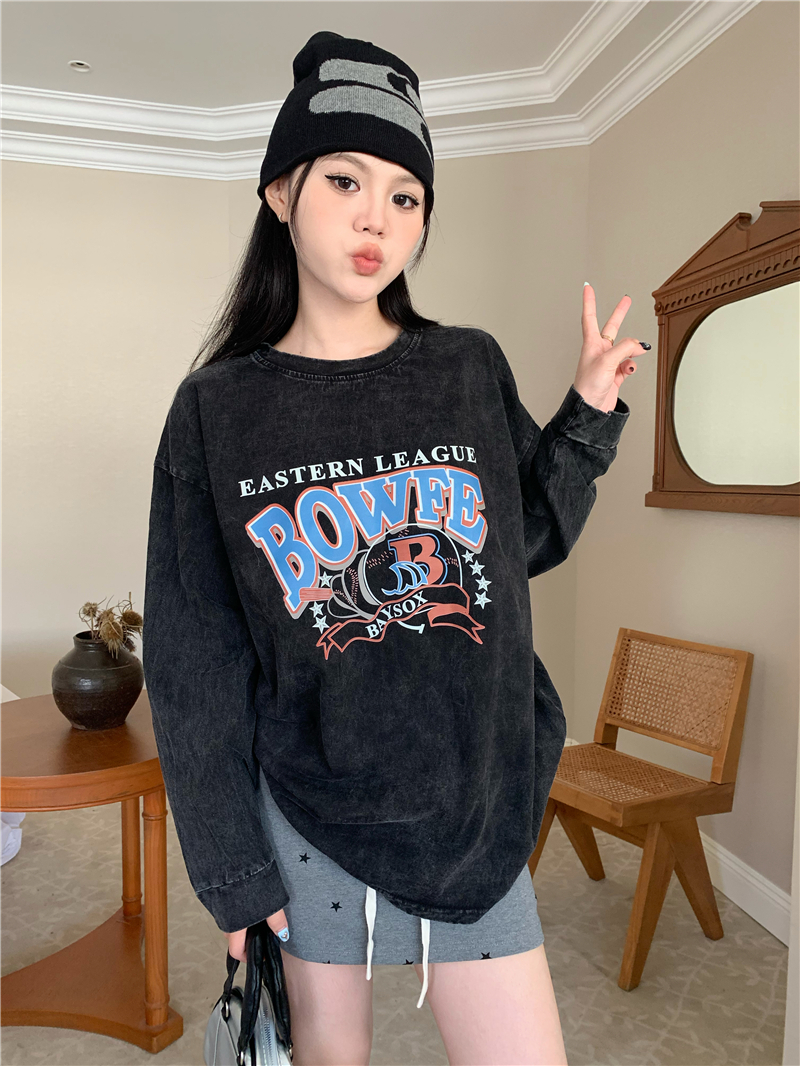 Real shot American retro high street design distressed washed sweatshirt