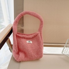 Egg. Korean Wool Yarn Knitted Thick Handle Tote Bag Korean Style Plain Color Exquisite Handbag Autumn Winter New Arrival