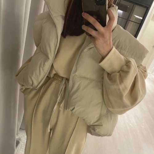 Korean down cotton vest jacket for women 2024 irregular short vest cotton jacket vest Western style cotton jacket