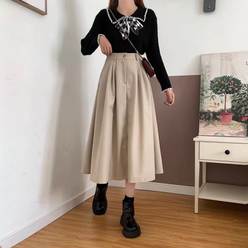 Pleated skirt, women's high waist umbrella skirt, spring and autumn 2024 new style suit skirt, mid-length A-line skirt, long skirt