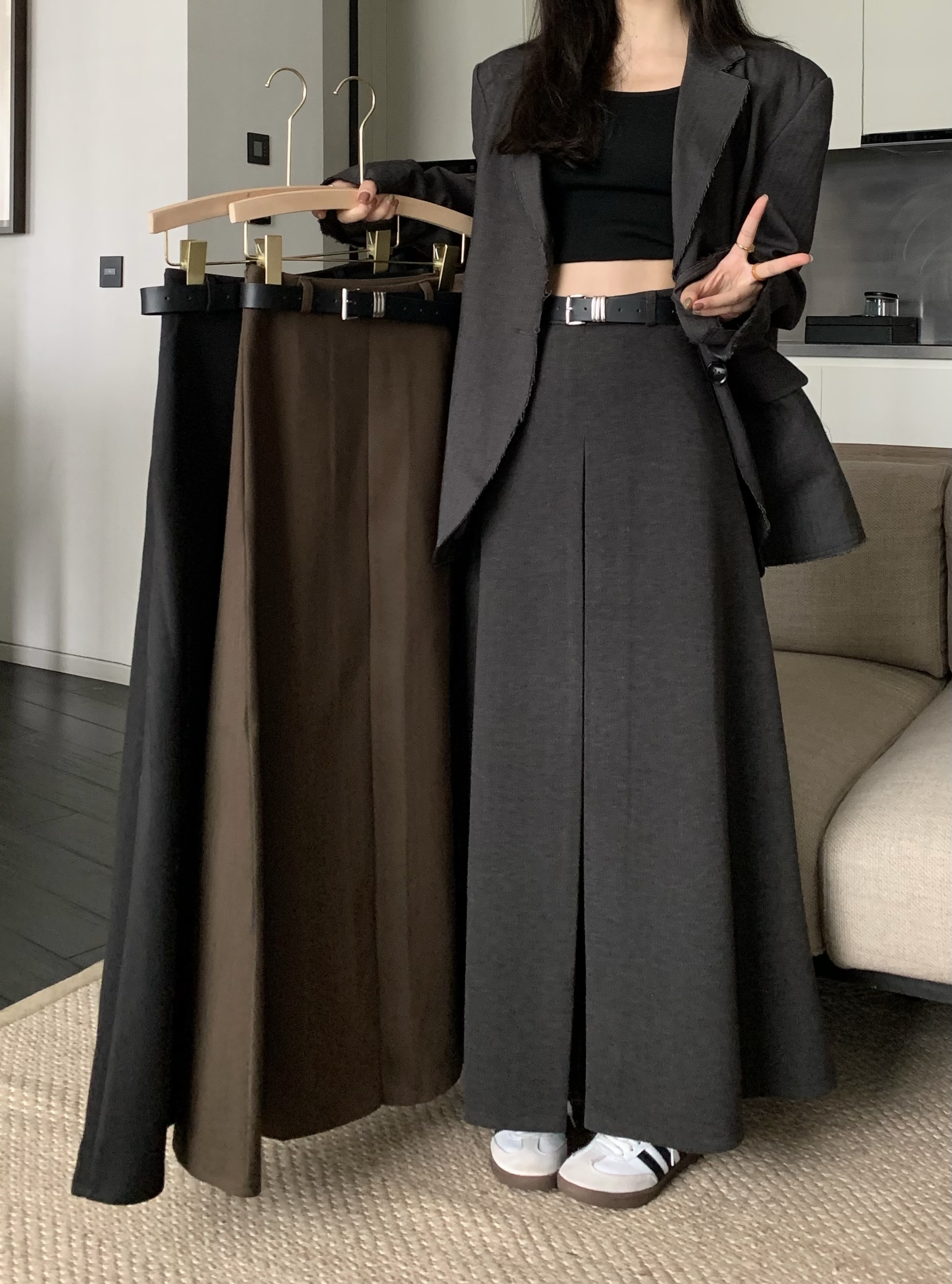 Real shot ~ Thickened brushed texture long skirt with temperament and slimming skirt