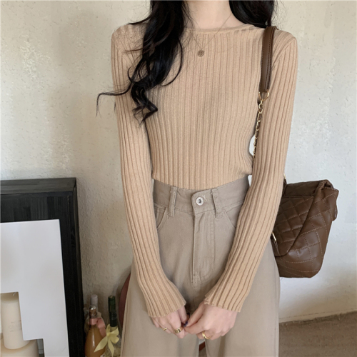 Real Shot Autumn/Winter Fitted Crewneck Knit Sweater for Women