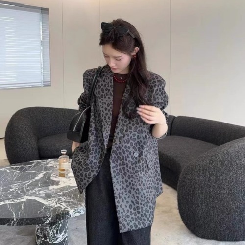 2271 leopard print blazer for small women autumn new Korean style loose and versatile long-sleeved casual blazer